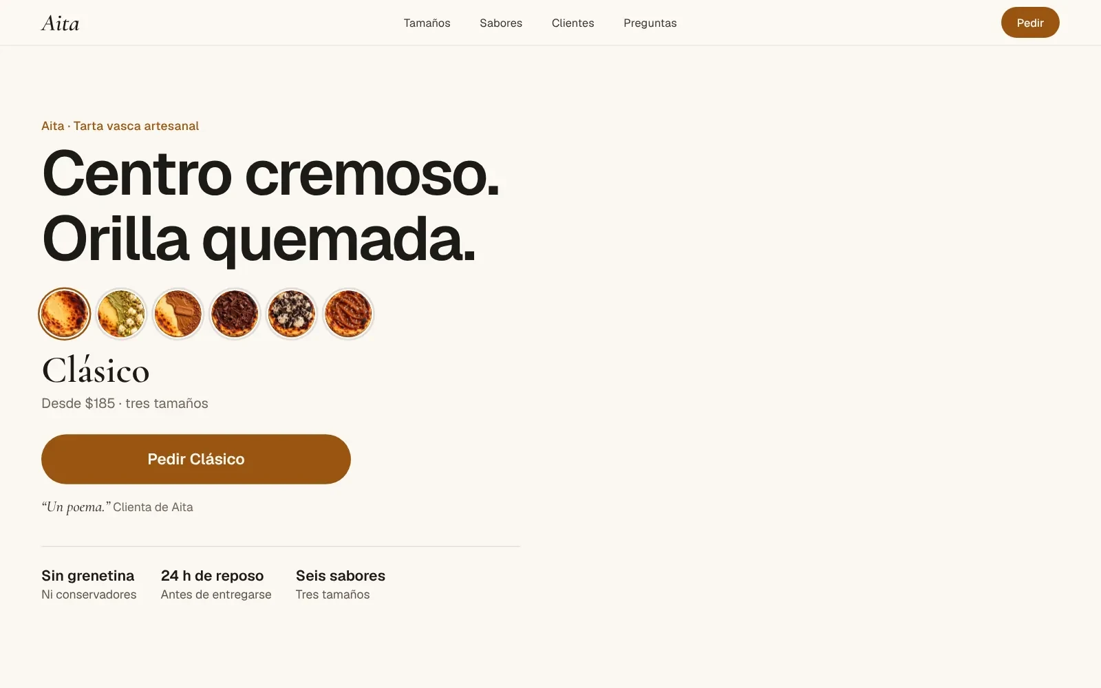 Portada del sitio de Aita Repostería Vasca en computadora
