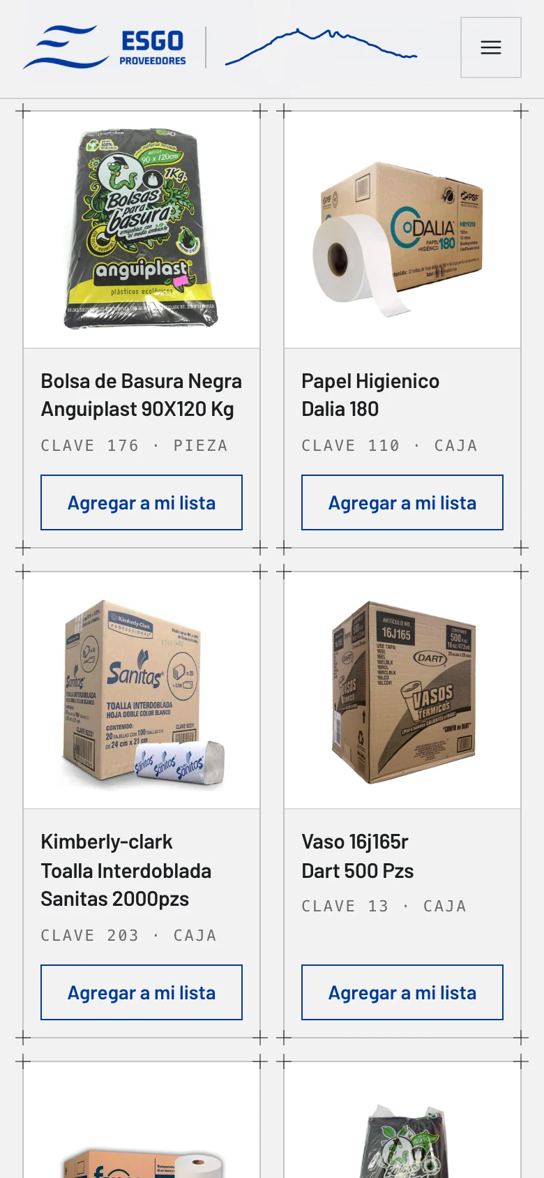 Catálogo con fotos de esgoproveedores.com en celular